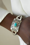 Paparazzi BIG House On The Prairie - Blue Turquoise Stone - Embossed Sunburst - Hinged Bracelet - Glitzygals5dollarbling Paparazzi Boutique 