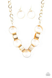 Paparazzi Big Hit - Gold - Links connect below the collar - Bold Necklace and matching Earrings - Glitzygals5dollarbling Paparazzi Boutique 