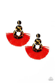 Paparazzi One Big Party ANIMAL - Red Fringe Cheetah Earrings - Glitzygals5dollarbling Paparazzi Boutique 