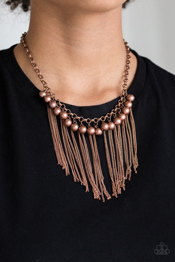 Paparazzi Powerhouse Prowl - Copper Beads - Fringe Necklace and matching Earrings - Glitzygals5dollarbling Paparazzi Boutique 