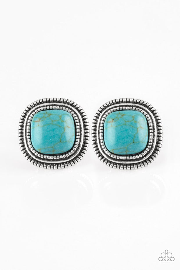 Paparazzi FRONTIER-Runner - Blue Turquoise Stone - Post Earrings - Glitzygals5dollarbling Paparazzi Boutique 