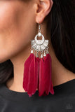 Plume Paradise Red Earrings - Glitzygals5dollarbling Paparazzi Boutique 