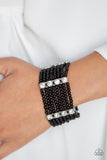 Paparazzi Get In Line - Black Beads - White Rhinestones - Stretchy Band Bracelet - Glitzygals5dollarbling Paparazzi Boutique 