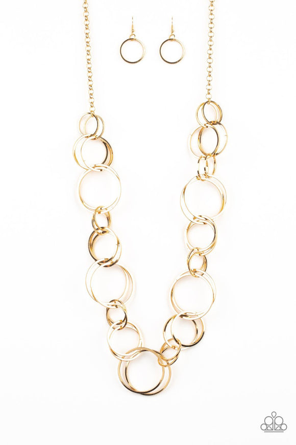 Paparazzi Natural-Born RINGLEADER - Gold Hoops - Thick Necklace and matching Earrings - Glitzygals5dollarbling Paparazzi Boutique 