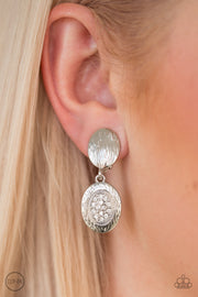 Runway Radiance White Clip-on Earrings - Glitzygals5dollarbling Paparazzi Boutique 