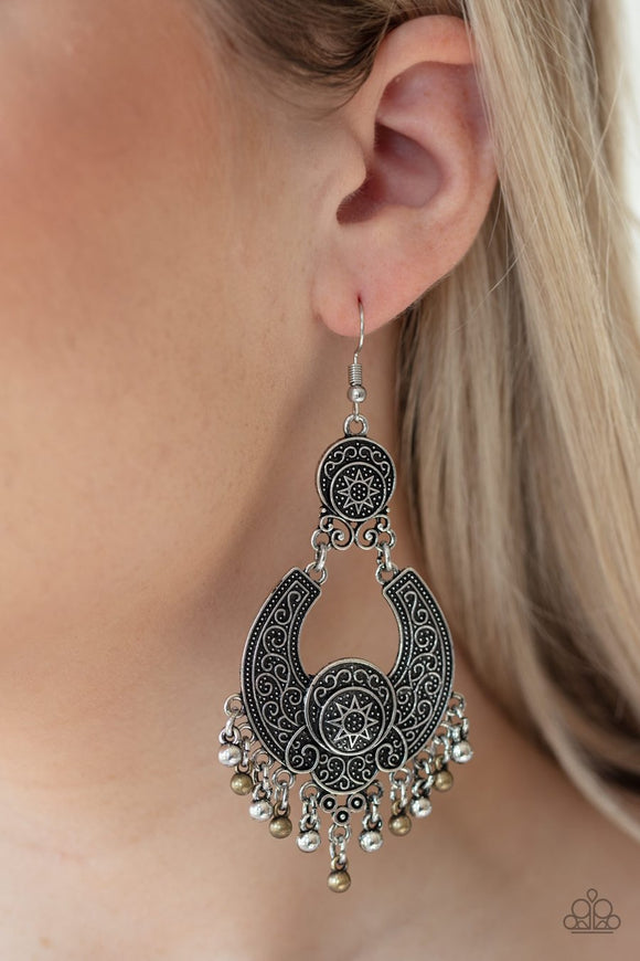 Paparazzi Sunny Chimes - Multi - Silver & Brass Beads - Embossed Filigree - Earrings - Glitzygals5dollarbling Paparazzi Boutique 