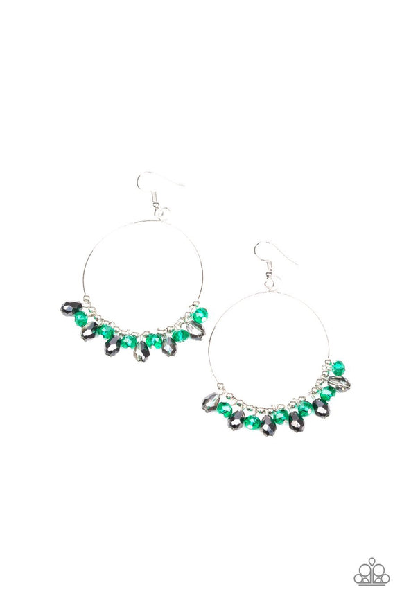 Paparazzi Crystal Collaboration - Green - Silver Beads - Fringe Earrings - Glitzygals5dollarbling Paparazzi Boutique 