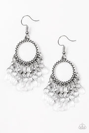 Paparazzi Paradise Palace - White - Teardrops and Faceted Silver Beads - Hoop Earrings - Glitzygals5dollarbling Paparazzi Boutique 
