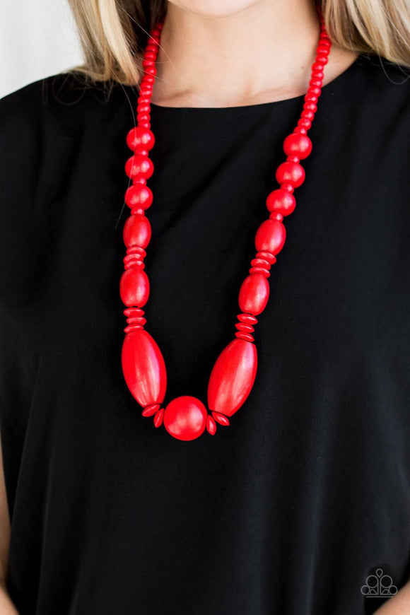 Paparazzi Summer Breezin - Red Wooden Beads - Necklace and matching Earrings - Glitzygals5dollarbling Paparazzi Boutique 