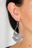 Paparazzi Sahara Treasure - Silver - Gray Beads - Ornate Silver Fringe - Earrings - Glitzygals5dollarbling Paparazzi Boutique 