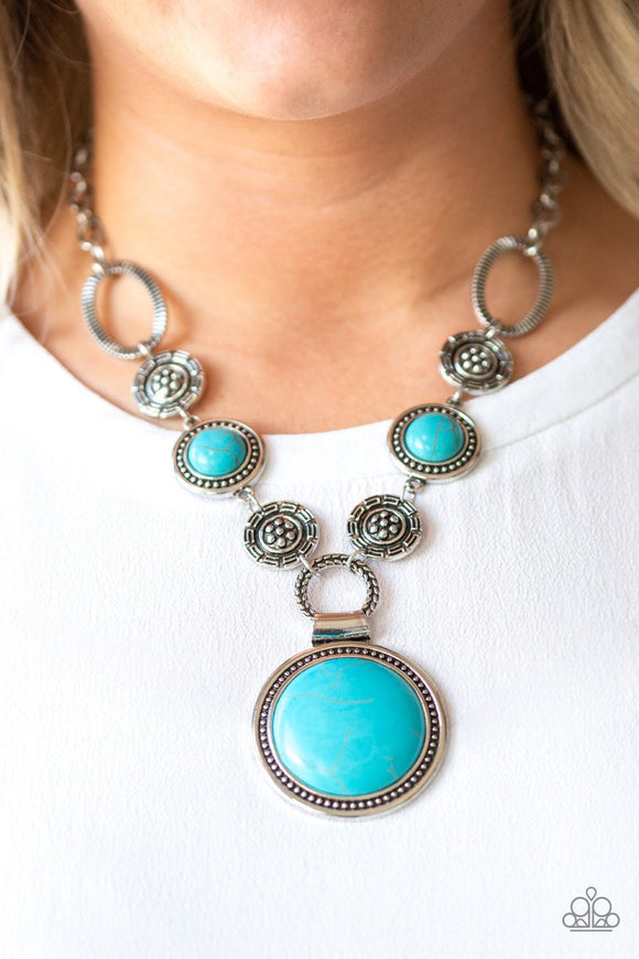 Paparazzi Sedona Drama - Blue - Turquoise Stone - Silver Necklace and matching Earrings - Glitzygals5dollarbling Paparazzi Boutique 