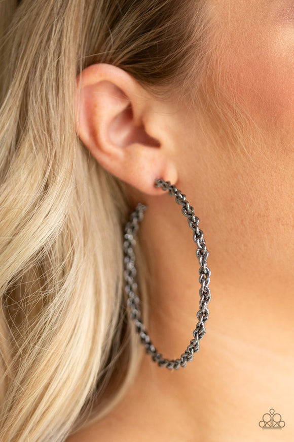 Paparazzi CHAINge Is Coming - Black - Gunmetal - Edgy Hoop Earrings - Glitzygals5dollarbling Paparazzi Boutique 