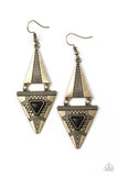 Paparazzi El Paso Edge - Brass - Black Stone - Triangular Frames Earrings - Glitzygals5dollarbling Paparazzi Boutique 