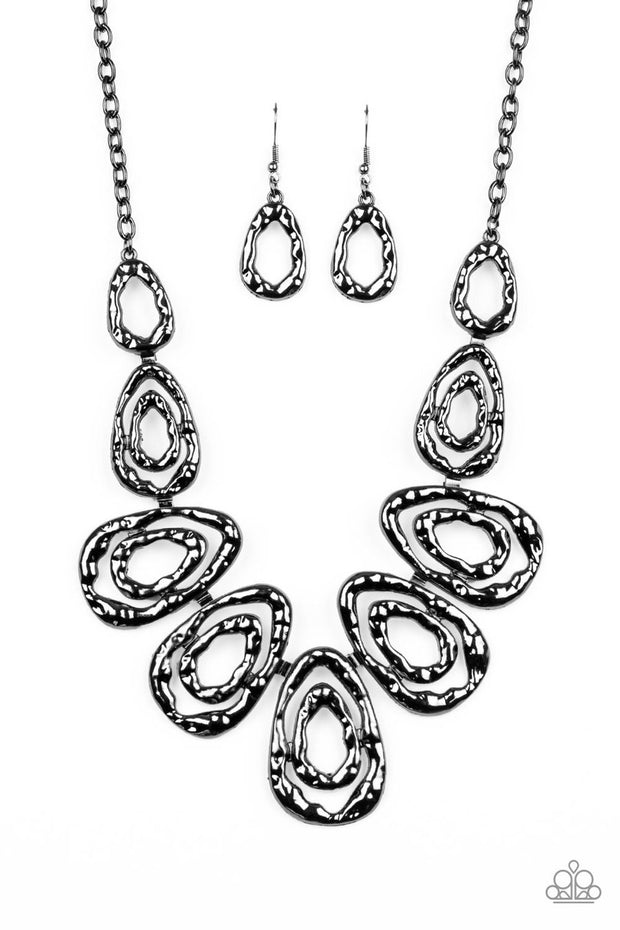 Paparazzi Terra Couture - Black - Gunmetal Teardrops - Necklace and matching Earrings - Glitzygals5dollarbling Paparazzi Boutique 
