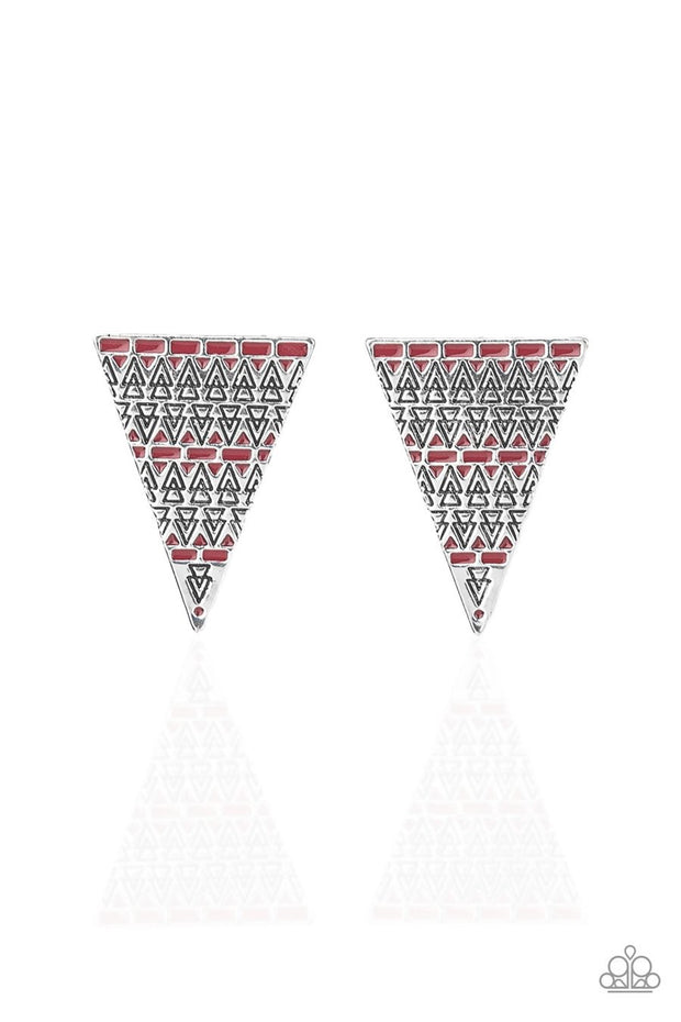 Paparazzi Terra Tricolor - Red - Triangle Silver Earrings - Glitzygals5dollarbling Paparazzi Boutique 