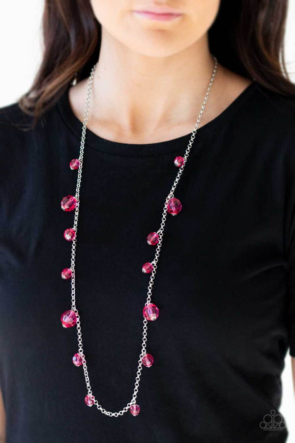 Paparazzi GLOW-Rider - PINK - Shimmery Silver Chain Necklace & Earrings - Glitzygals5dollarbling Paparazzi Boutique 